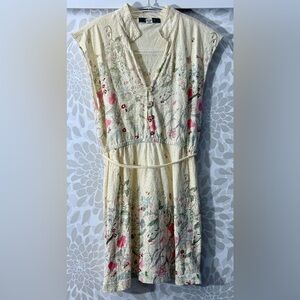 Vintage Y2K Heritage 1981 Women’s M Ivory Boho Floral Tie Back Tunic Top FLAW